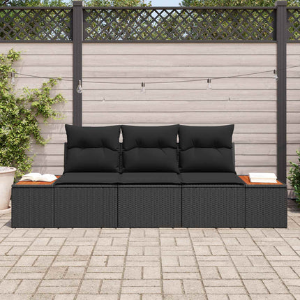 Havesofa Sæt med opbevaring 3 pcs Sort Poly rattan