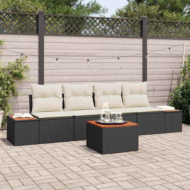 Havesofa Sæt med pude med opbevaring 5 pcs Sort Poly rattan
