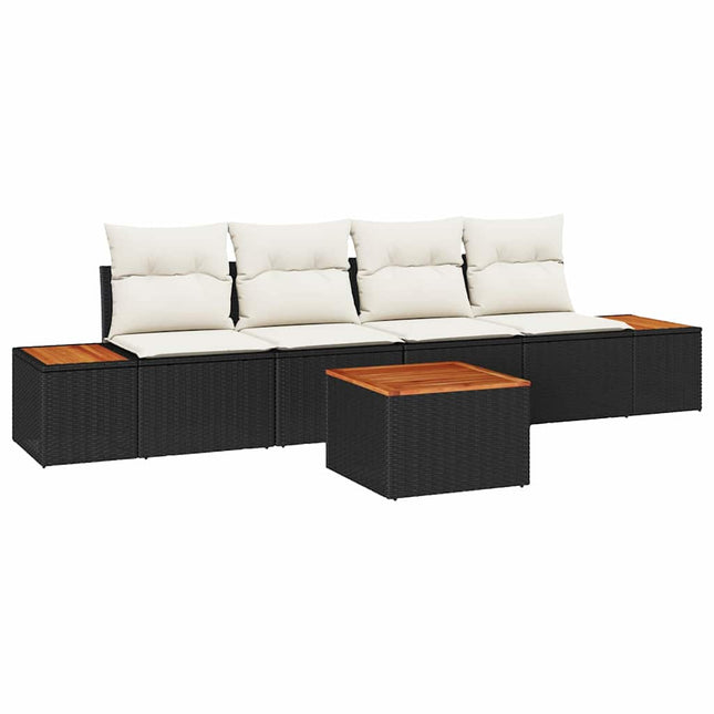 Havesofa Sæt med pude med opbevaring 5 pcs Sort Poly rattan