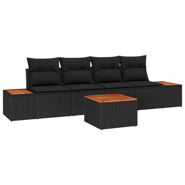 Havesofa Sæt med pude med opbevaring 5 pcs Sort Poly rattan
