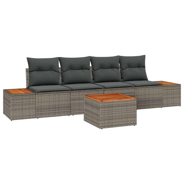 Havesofa Sæt med pude med opbevaring 5 pcs Grå Poly rattan