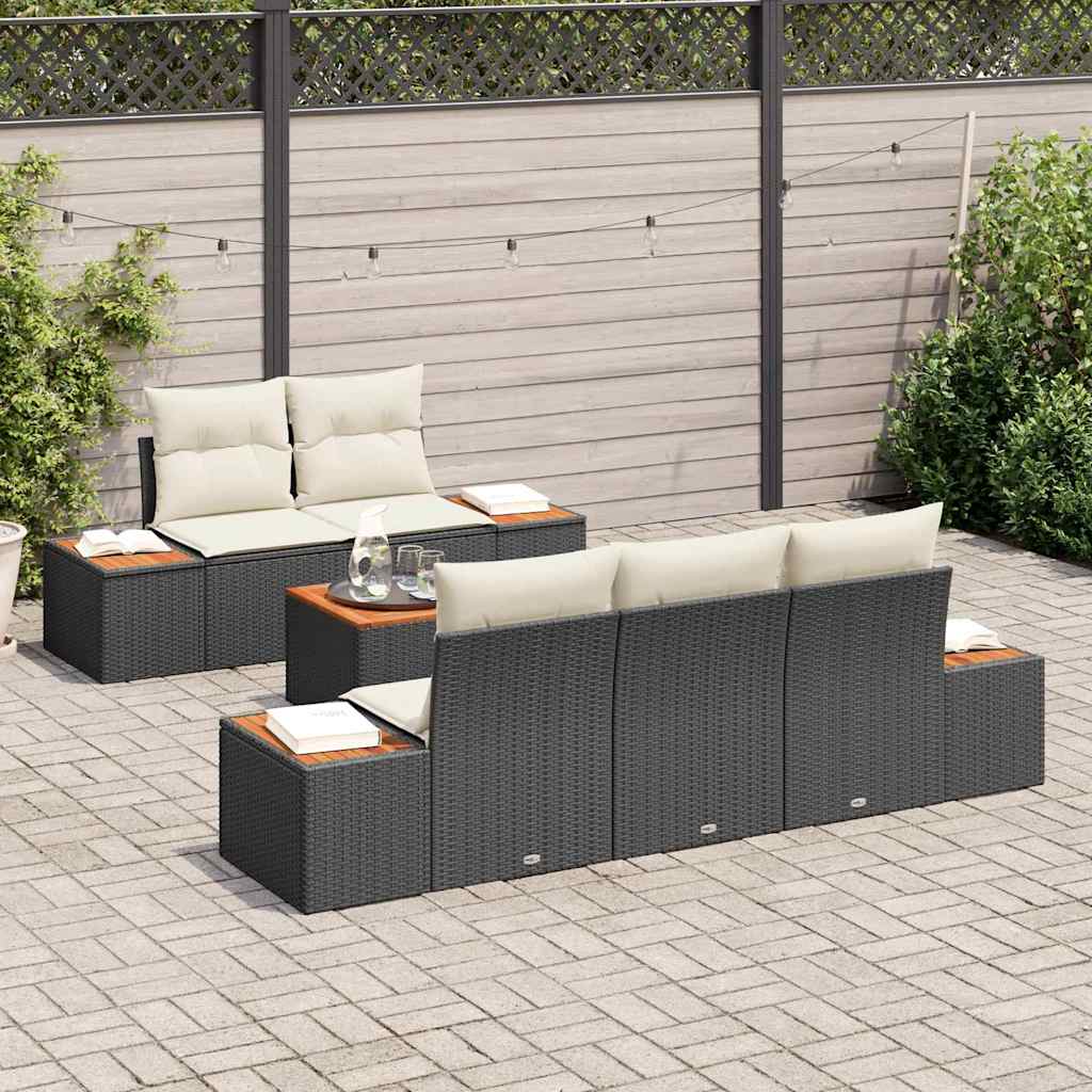 Havesofa Sæt med opbevaring 6 pcs Sort Poly rattan
