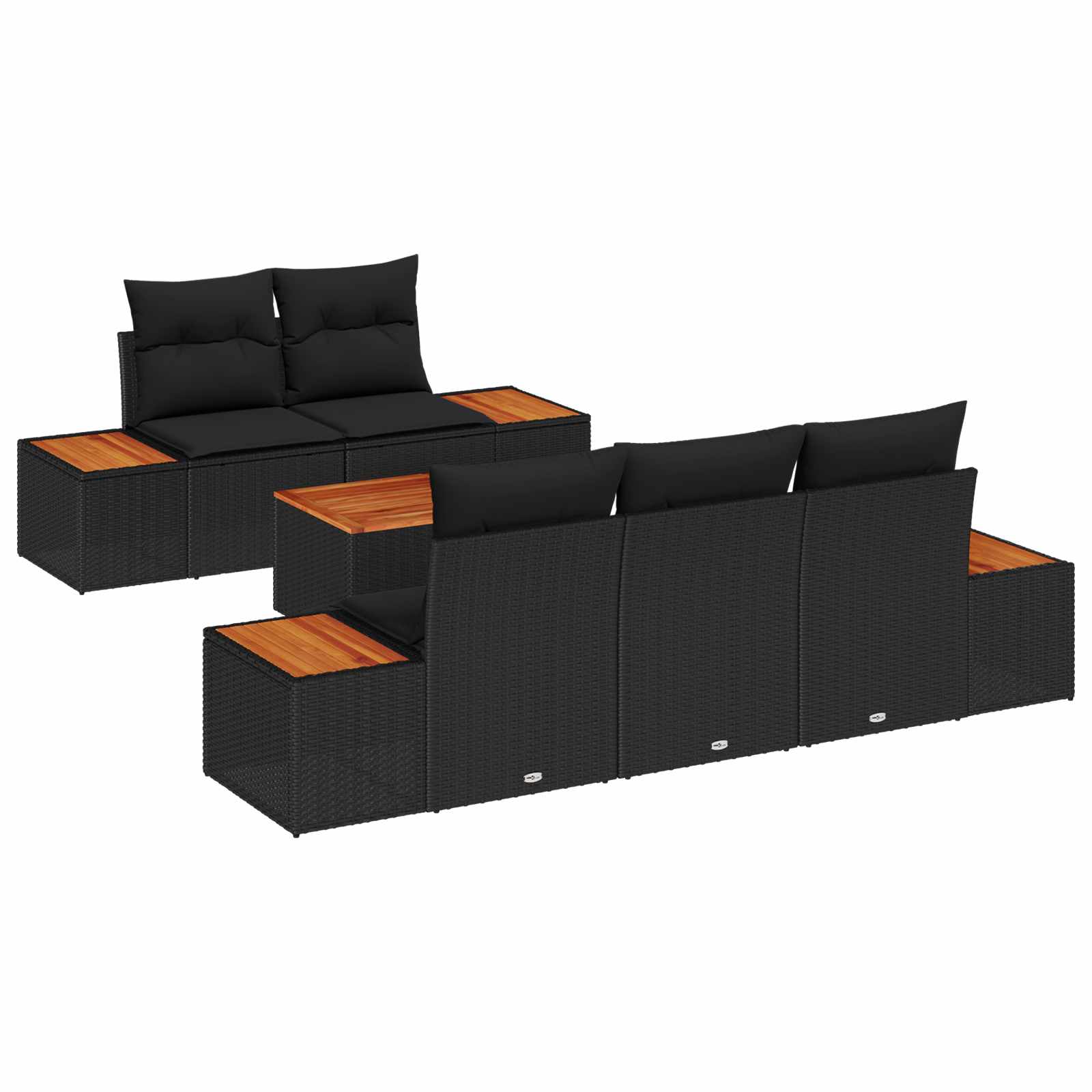 Havesofa Sæt med opbevaring 6 pcs Sort Poly rattan