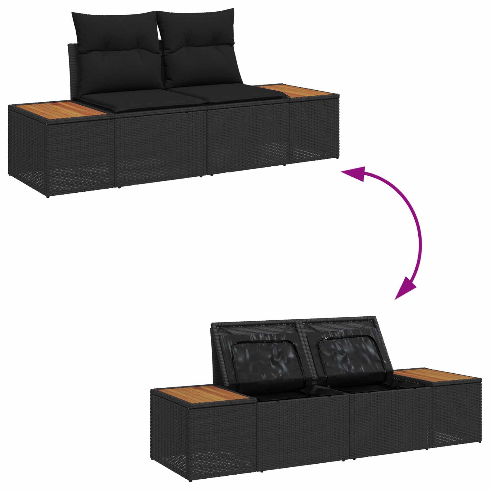 Havesofa Sæt med opbevaring 6 pcs Sort Poly rattan