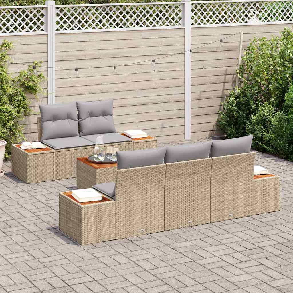 Havesofa Sæt med pude med opbevaring 6 pcs Beige Poly rattan