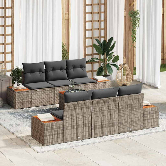 Havesofa Sæt med pude med opbevaring 7 pcs Grå Poly rattan