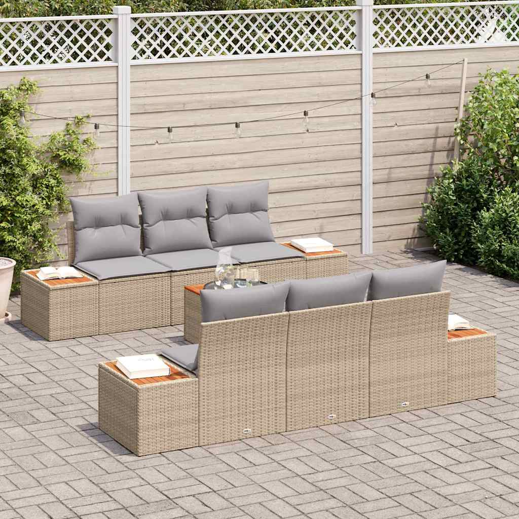 Havesofa Sæt med pude med opbevaring 7 pcs Beige Poly rattan