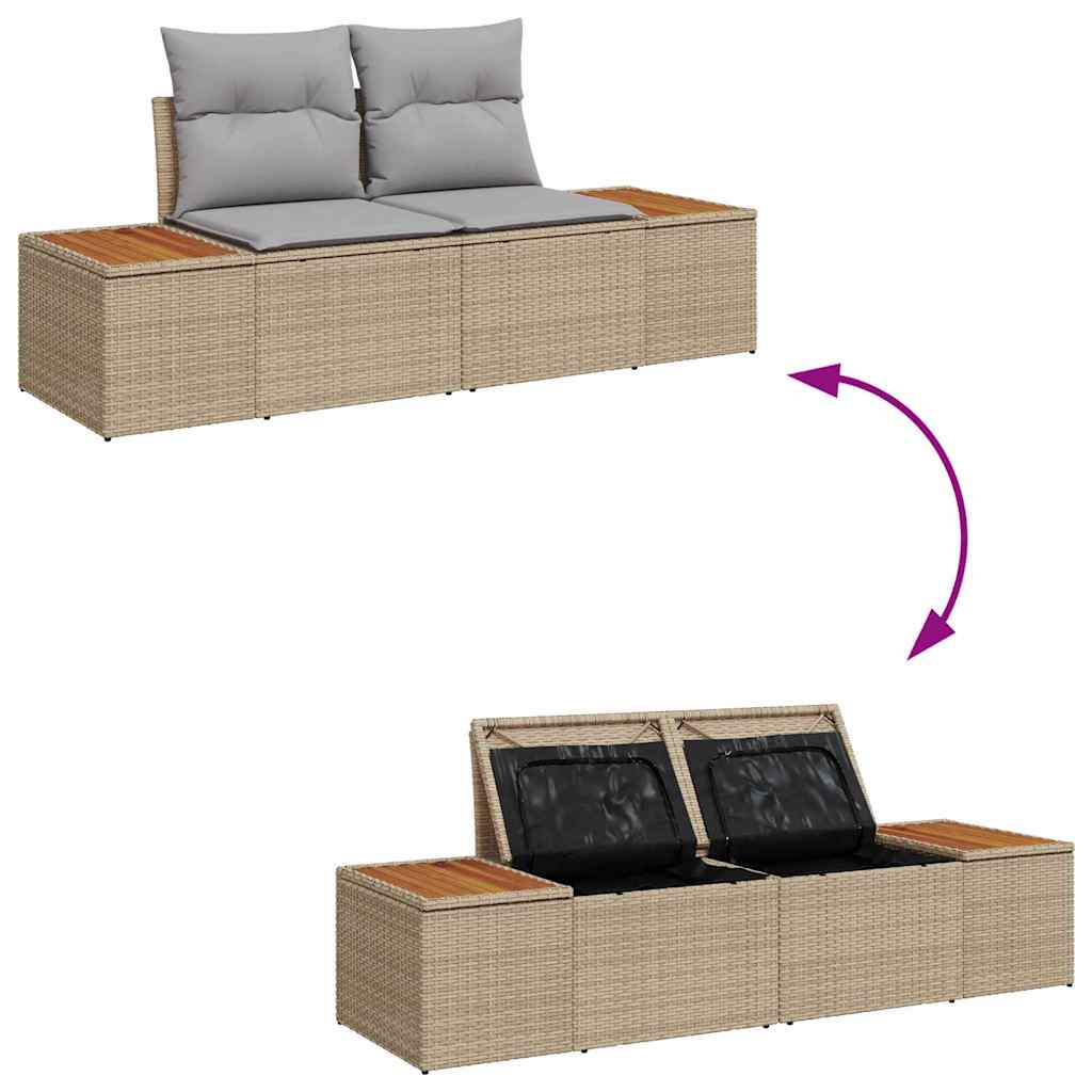 Havesofa Sæt med pude med opbevaring 7 pcs Beige Poly rattan