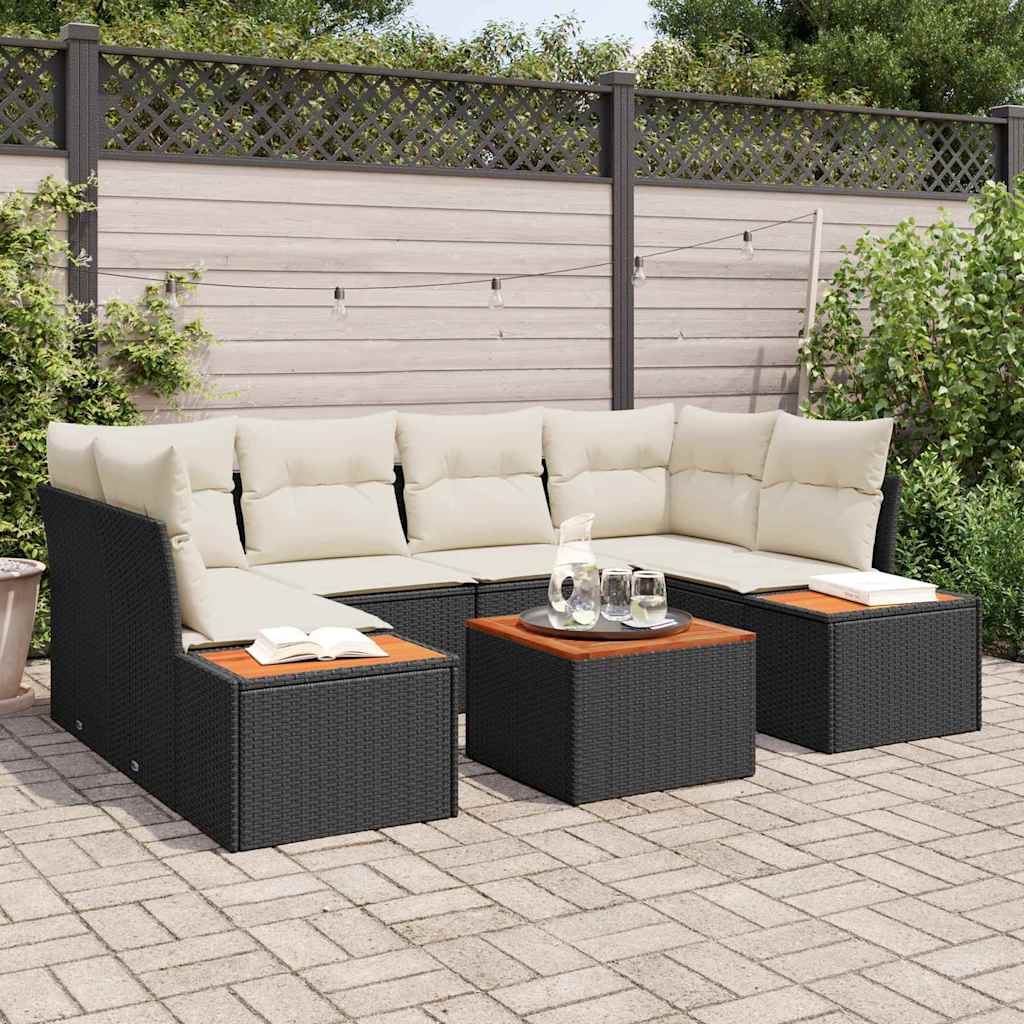 Havesofa Sæt med opbevaring 7 pcs Sort Poly rattan