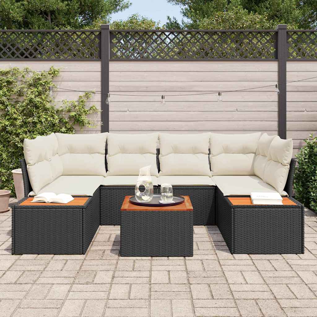 Havesofa Sæt med opbevaring 7 pcs Sort Poly rattan