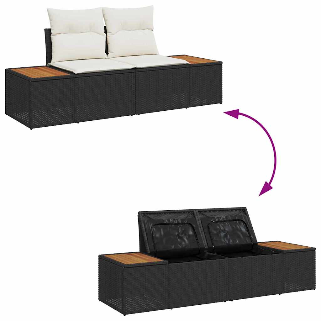 Havesofa Sæt med opbevaring 7 pcs Sort Poly rattan