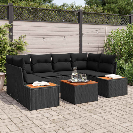 Havesofa Sæt 7 stk. Sort Poly rattan