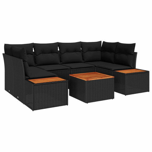 Havesofa Sæt med pude med opbevaring 6 pcs Sort Poly rattan