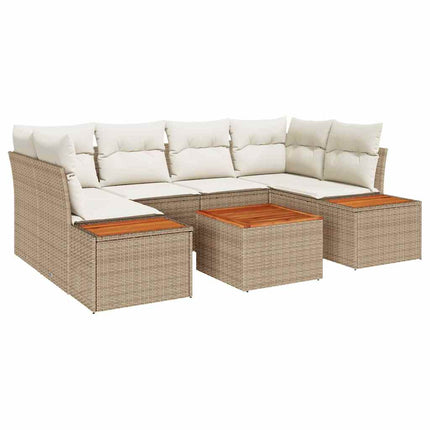 Havesofa Sæt 7 stk. Beige Poly rattan