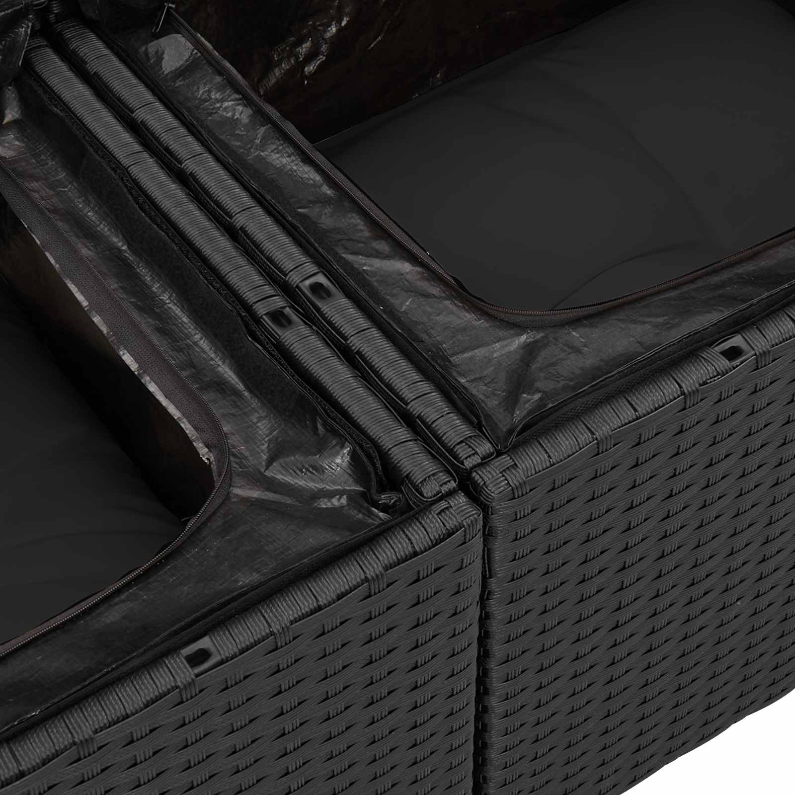 Havesofa Sæt med pude med opbevaring 8 pcs Sort Poly rattan