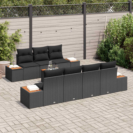 Havesofa Sæt 8 stk. Sort Poly rattan