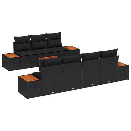 Havesofa Sæt 8 stk. Sort Poly rattan
