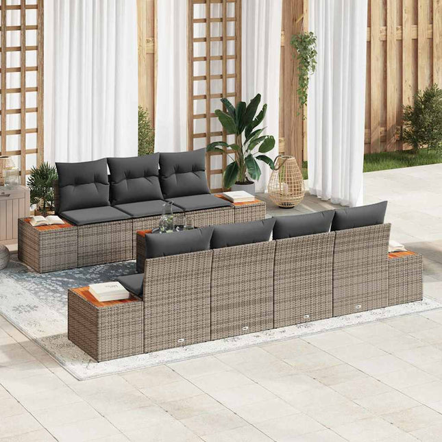 Havesofa Sæt med pude med opbevaring 8 pcs Grå Poly rattan