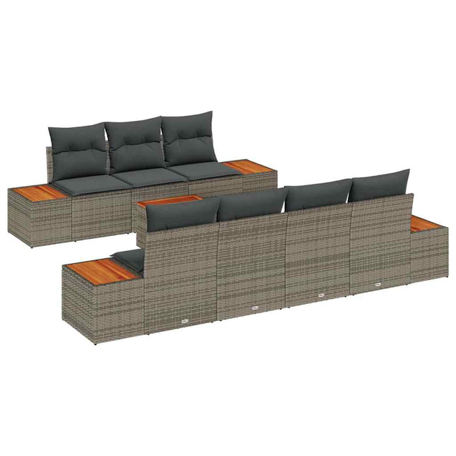 Havesofa Sæt med pude med opbevaring 8 pcs Grå Poly rattan