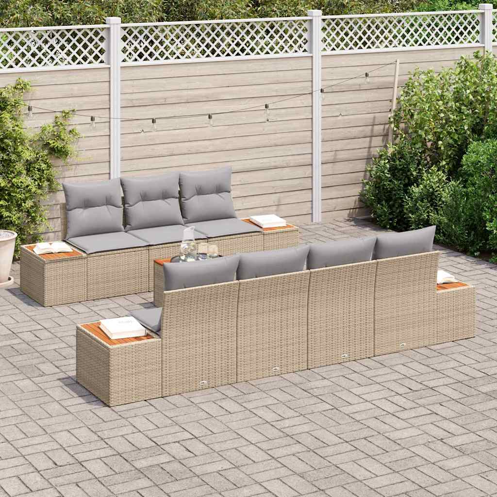 Havesofa Sæt med opbevaring 8 pcs Beige Poly rattan