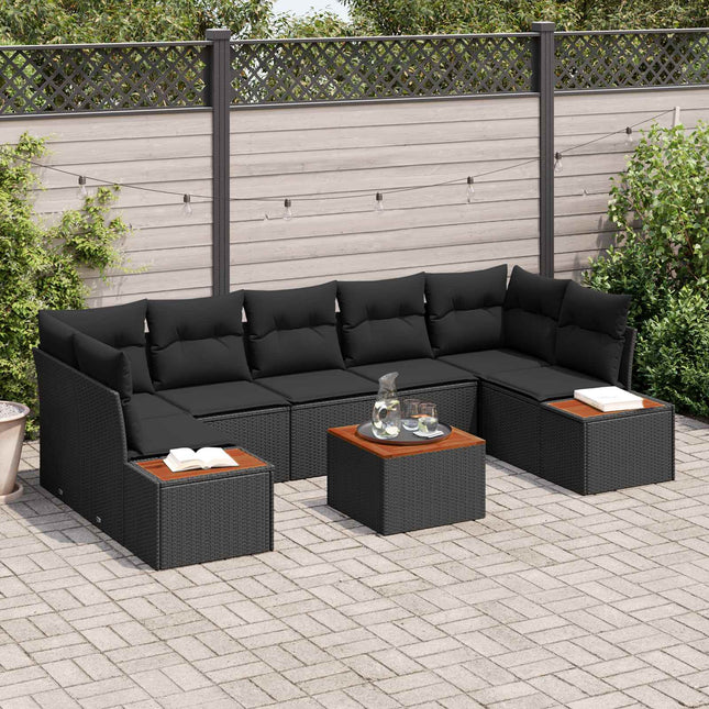 Havesofa Sæt med pude med opbevaring 8 pcs Sort Poly rattan