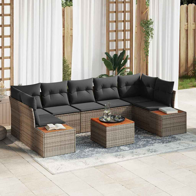 Havesofa Sæt med pude med opbevaring 8 pcs Grå Poly rattan