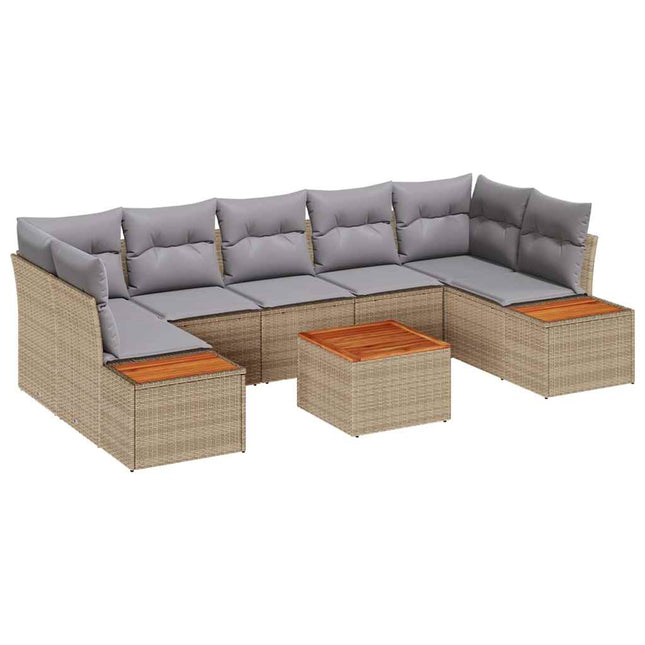 Havesofa Sæt med pude med opbevaring 8 pcs Beige Poly rattan