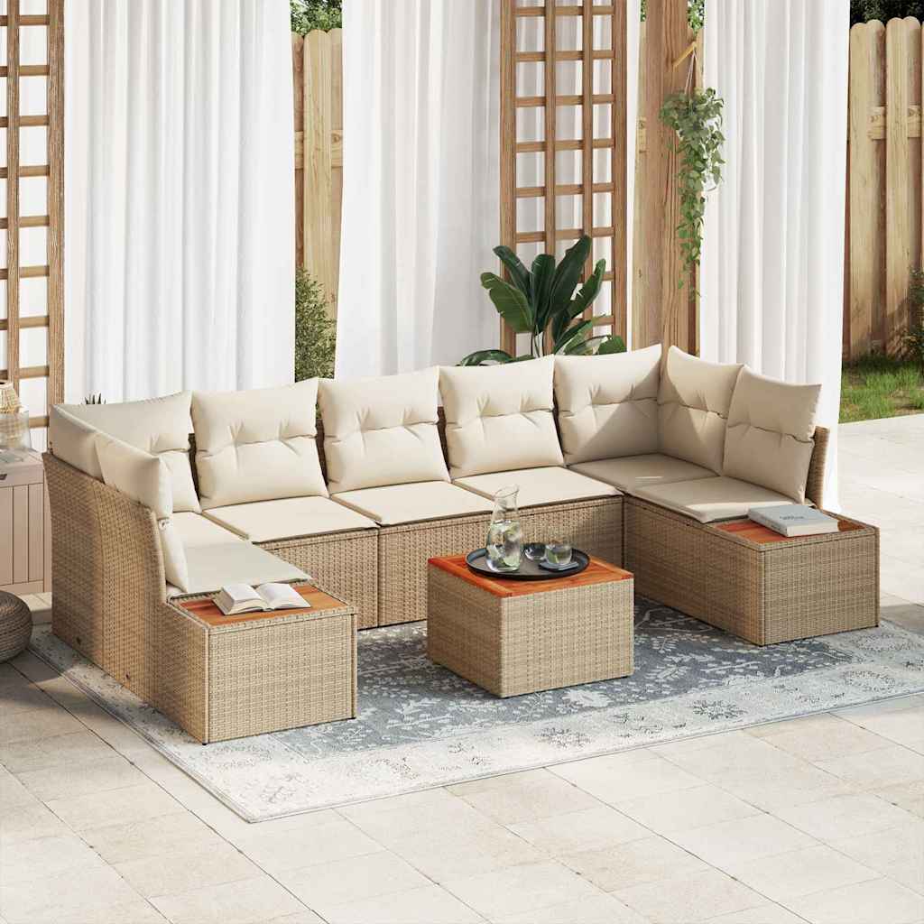 Havesofa Sæt med pude med opbevaring 8 pcs Beige Poly rattan