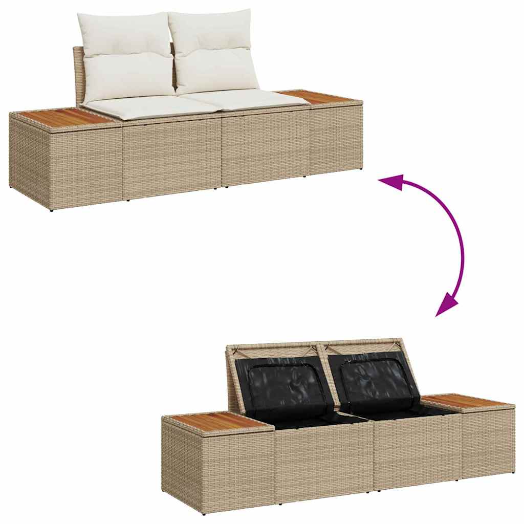 Havesofa Sæt med pude med opbevaring 8 pcs Beige Poly rattan