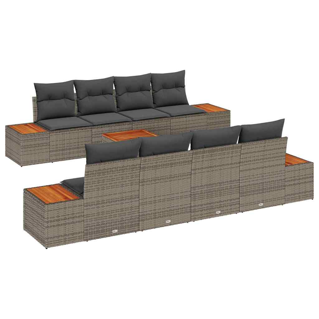 Havesofa Sæt med opbevaring 9 pcs Grå Poly rattan
