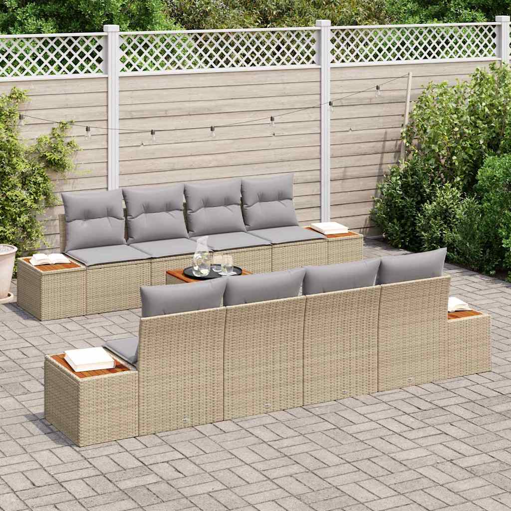 Havesofa Sæt med opbevaring 9 pcs Beige Poly rattan