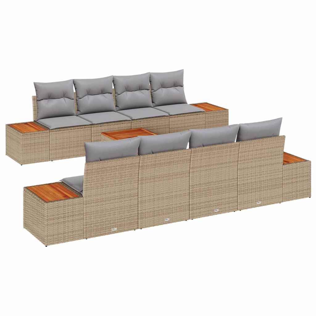 Havesofa Sæt med opbevaring 9 pcs Beige Poly rattan