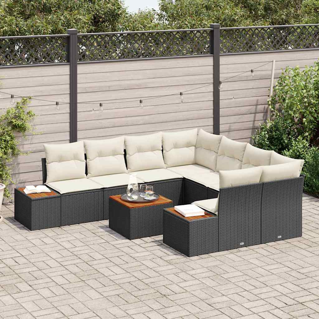 Havesofa Sæt med opbevaring 9 pcs Sort Poly rattan