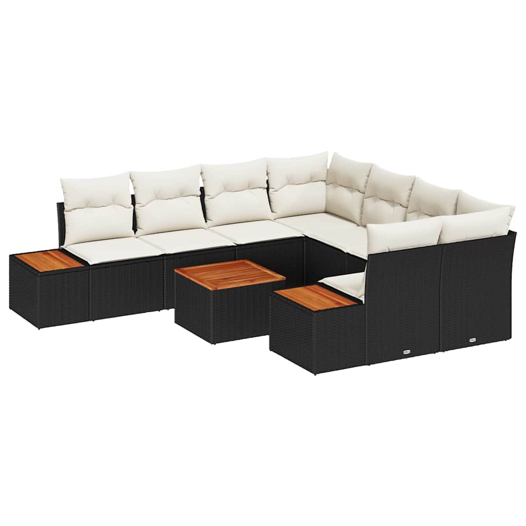 Havesofa Sæt med opbevaring 9 pcs Sort Poly rattan