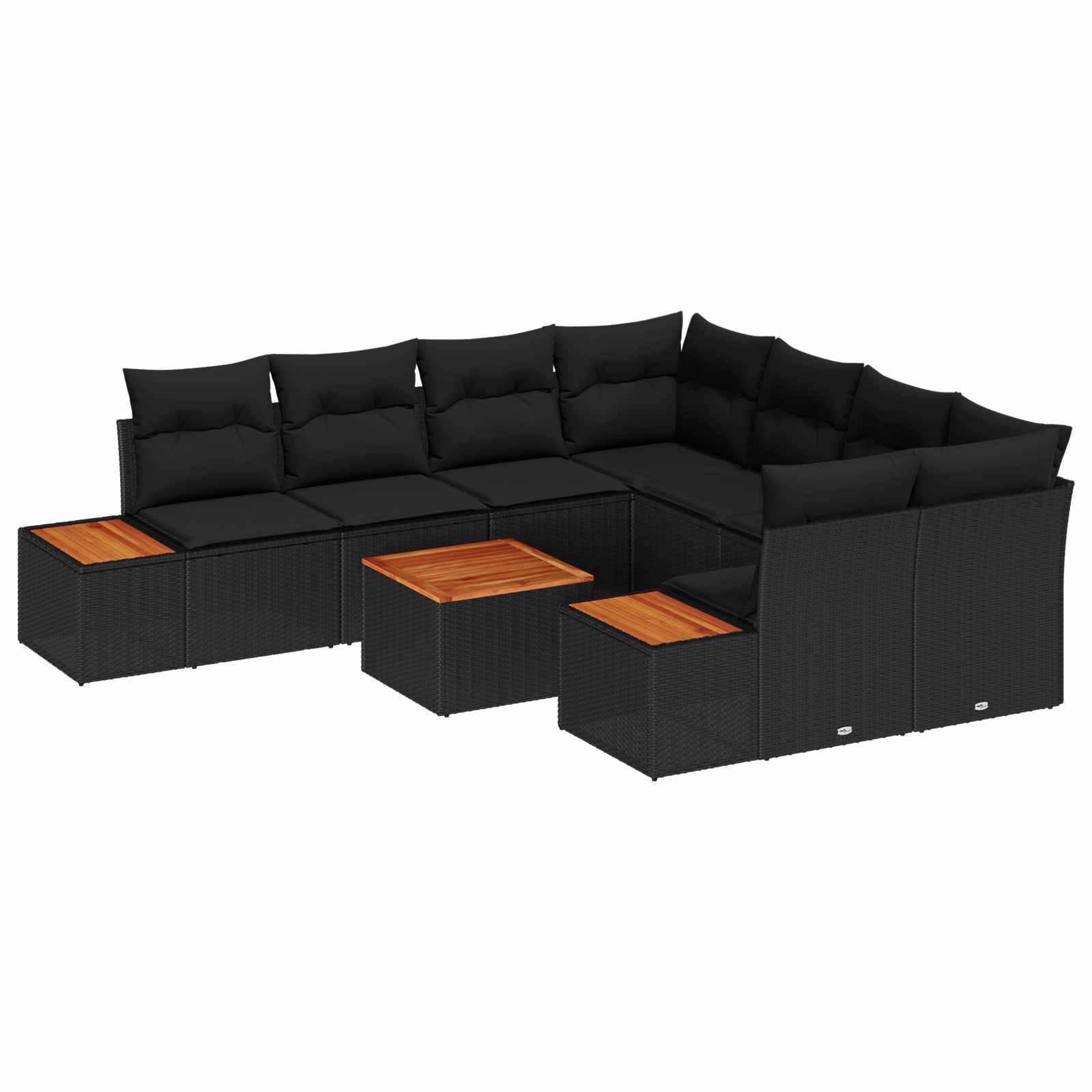 Havesofa Sæt med pude med opbevaring 9 pcs Sort Poly rattan