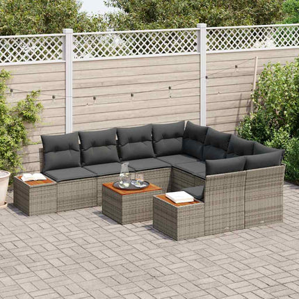 Havesofa Sæt med opbevaring 9 pcs Grå Poly rattan