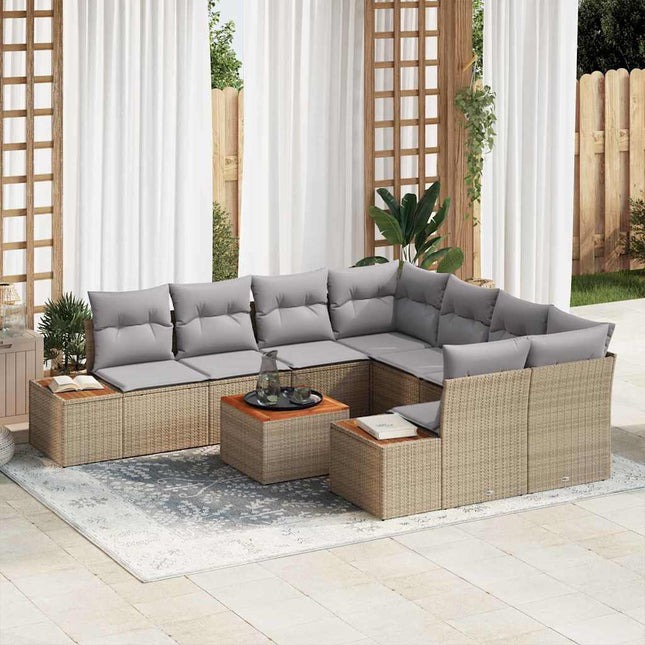 Havesofa Sæt med pude med opbevaring 9 pcs Beige Poly rattan