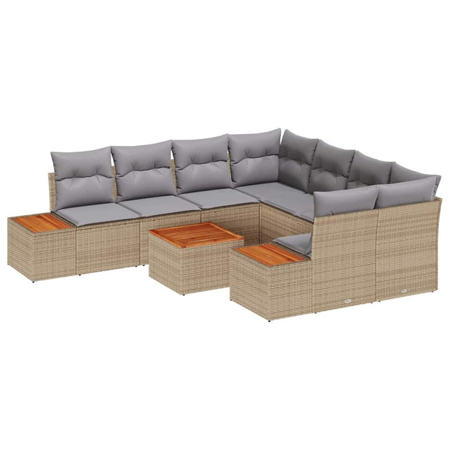 Havesofa Sæt med pude med opbevaring 9 pcs Beige Poly rattan