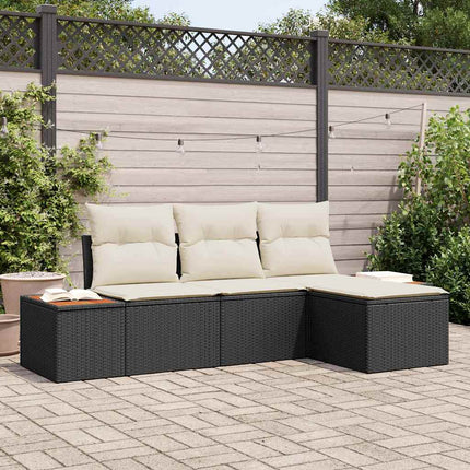 Havesofa Sæt 4 stk. Sort og Cream Poly Rattan