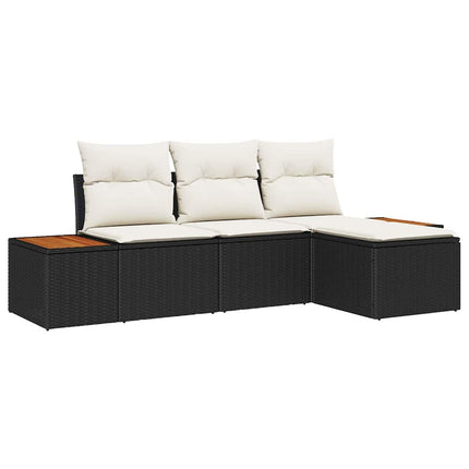 Havesofa Sæt 4 stk. Sort og Cream Poly Rattan
