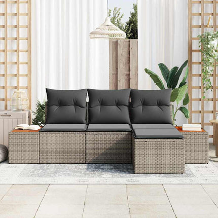 Havesofa Sæt med pude 4 pcs Grå Poly Rattan