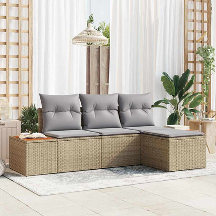 Havesofa Sæt 4 stk. Beige og lys grå Poly Rattan