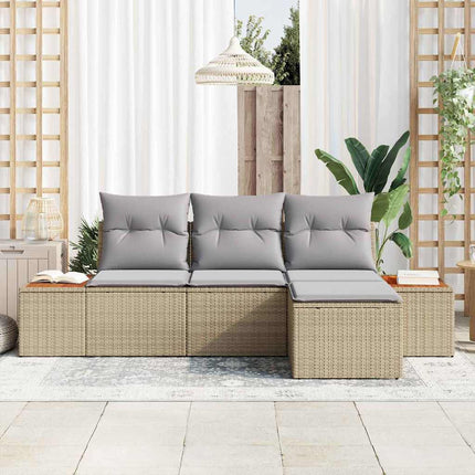Havesofa Sæt 4 stk. Beige og lys grå Poly Rattan