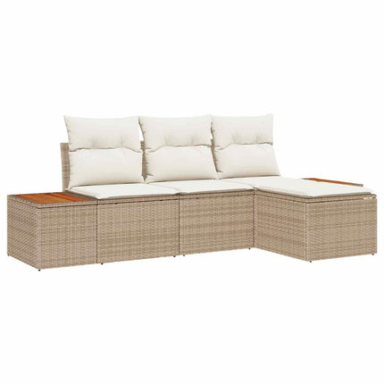 Havesofa Sæt 4 stk. Beige og creme Poly Rattan