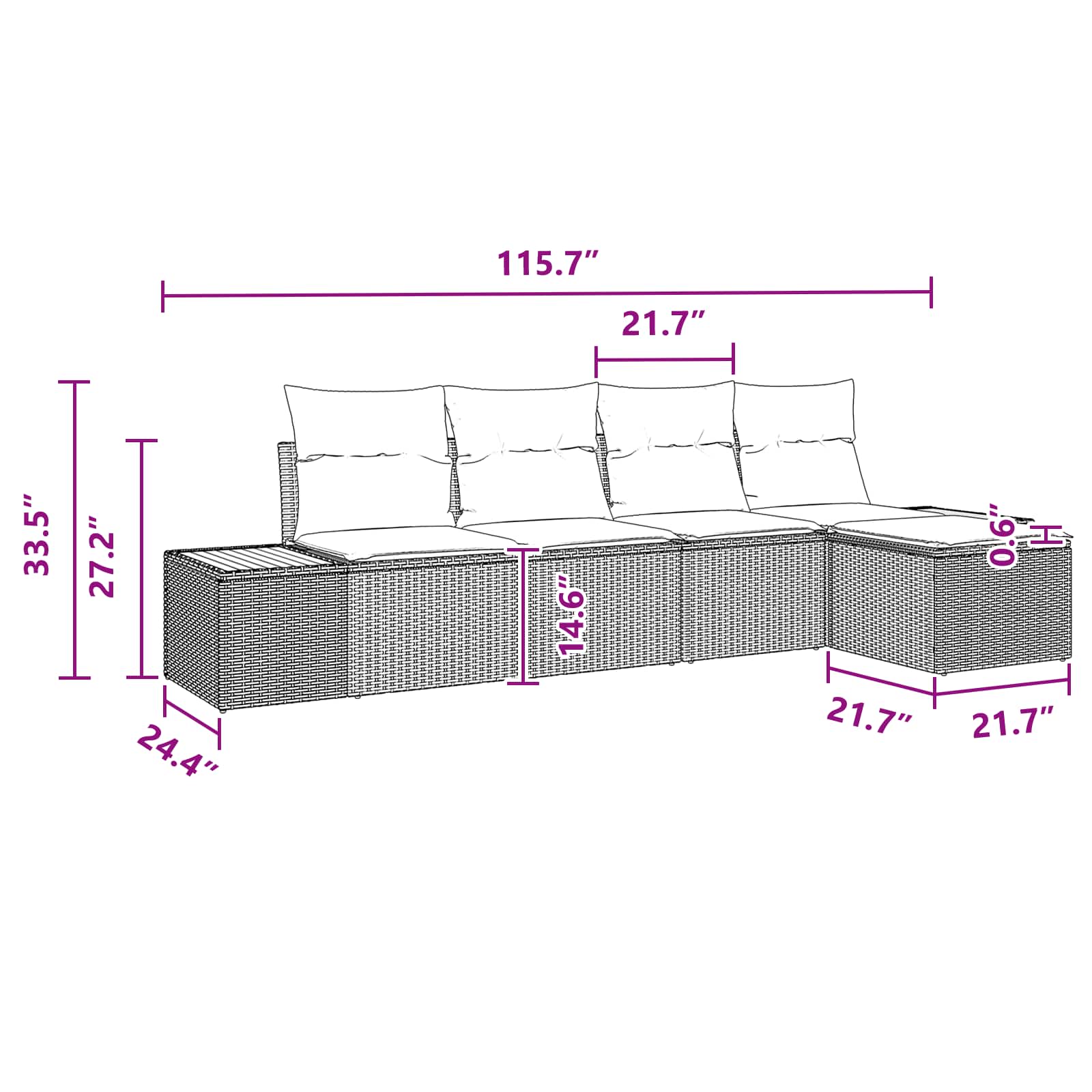 Havesofa Sæt med pude med opbevaring 6 pcs Sort Polyrattan