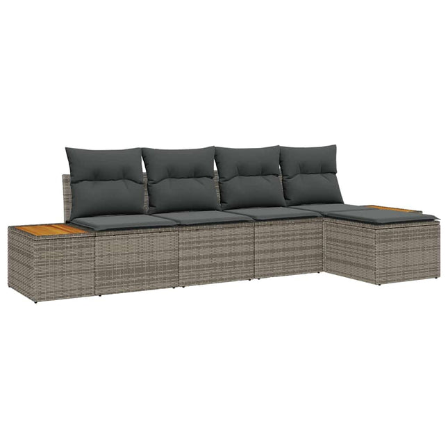 Havesofa Sæt med pude med opbevaring 6 pcs Grå Polyrattan