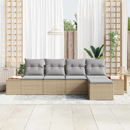 Havesofa Sæt 6 stk. 5-Antal sæder Beige og lys grå Polyrattan