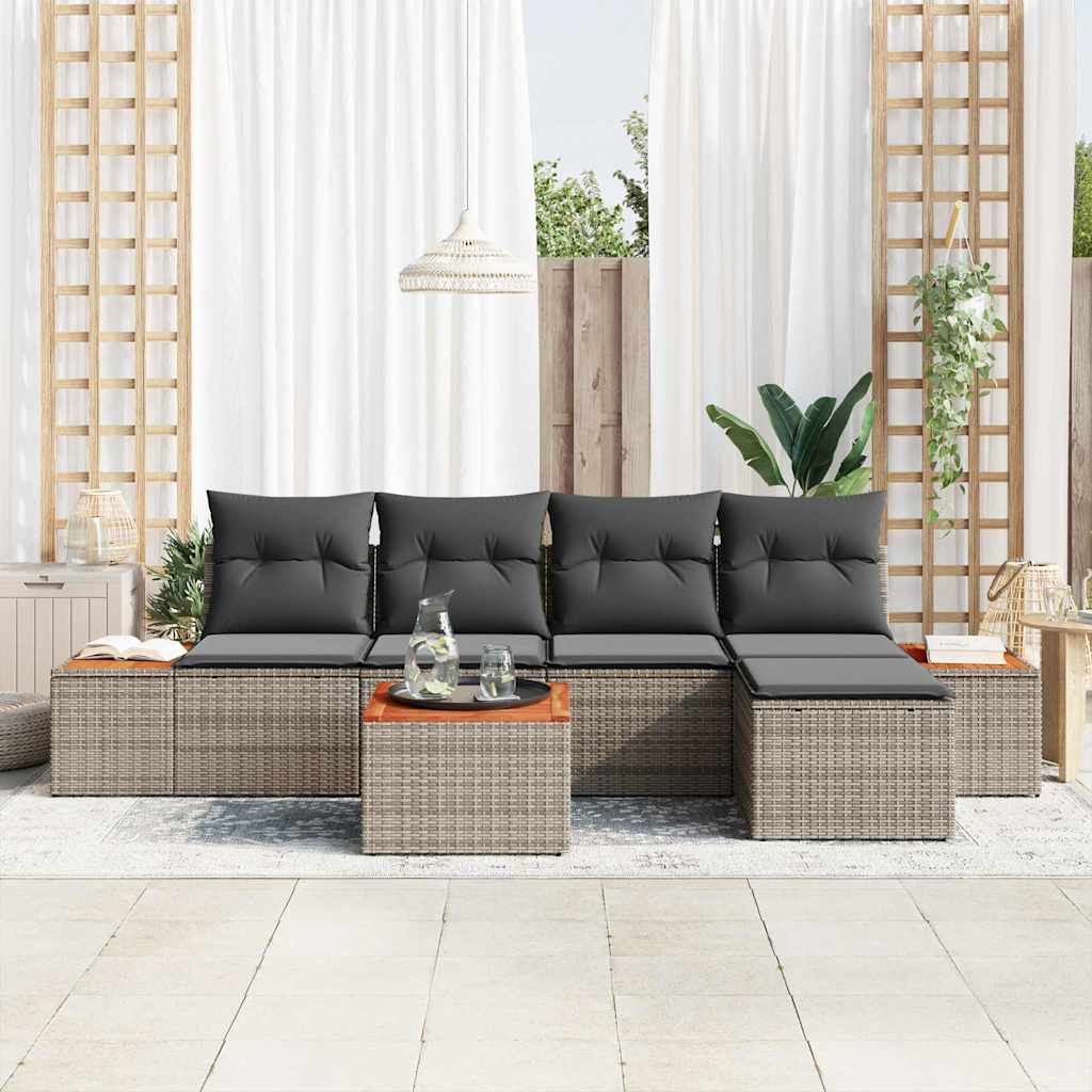 Havesofa Sæt med pude 6 pcs Grå 184 x 62 x 85 cm Poly rattan