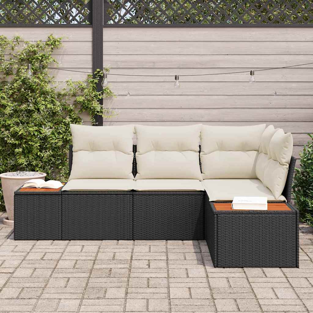 Havesofa Sæt 4 pcs Sort og cremefarvet 209 x 154 x 85 cm