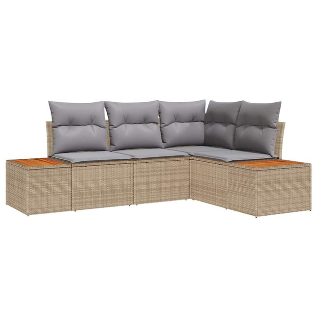 Havesofa Sæt med pude 4 pcs Beige og lys grå Polyrattan
